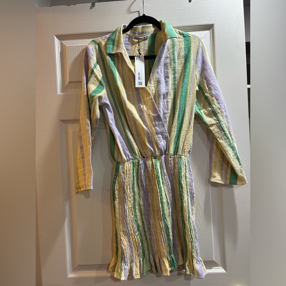 Zara new Cotton Multicolor Stripe Valery Long Sleeve Mini Dress size small - Picture 9 of 13